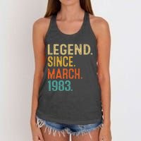 40th Birthday Vintage Legend Since March 1983 40 Year Old Women's Knotted Racerback Tank