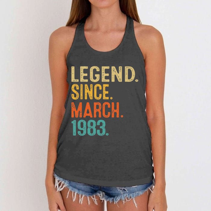 40th Birthday Vintage Legend Since March 1983 40 Year Old Women's Knotted Racerback Tank