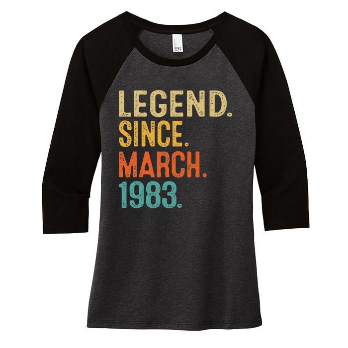 40th Birthday Vintage Legend Since March 1983 40 Year Old Women's Tri-Blend 3/4-Sleeve Raglan Shirt