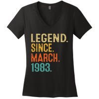 40th Birthday Vintage Legend Since March 1983 40 Year Old Women's V-Neck T-Shirt