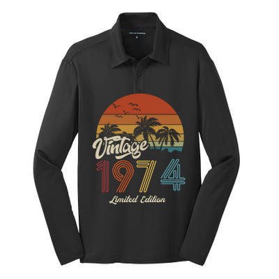 49th Birthday Vintage Limited Edition 1974 Silk Touch Performance Long Sleeve Polo