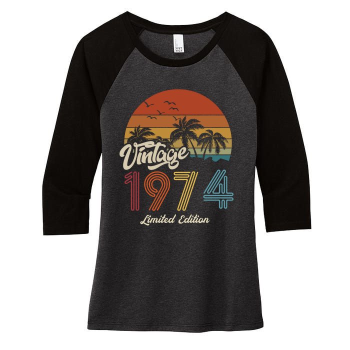 49th Birthday Vintage Limited Edition 1974 Women's Tri-Blend 3/4-Sleeve Raglan Shirt