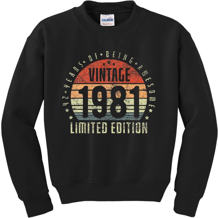 42th Birthday Vintage 1981 Limited Edition 42 Yr Old Kids Sweatshirt