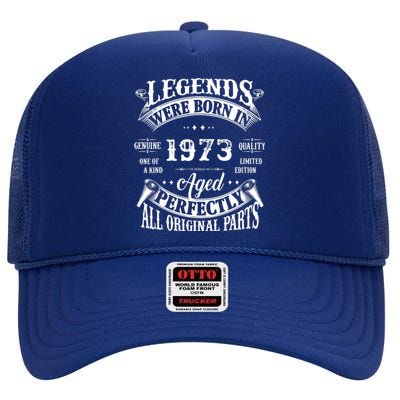 49th Birthday Vintage Birthday Legends Born In 1973 High Crown Mesh Back Trucker Hat