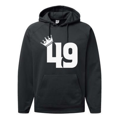 49th Birthday Women Vintage Number 49 With Crown Performance Fleece Hoodie