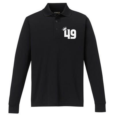 49th Birthday Women Vintage Number 49 With Crown Performance Long Sleeve Polo