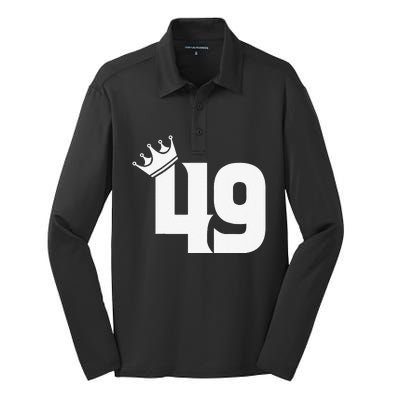 49th Birthday Women Vintage Number 49 With Crown Silk Touch Performance Long Sleeve Polo