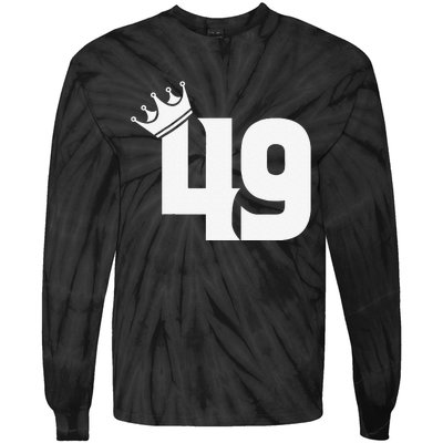 49th Birthday Women Vintage Number 49 With Crown Tie-Dye Long Sleeve Shirt