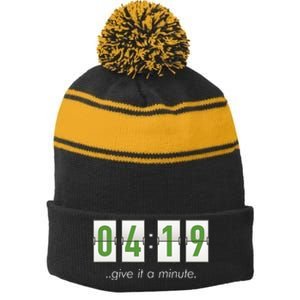 420 Clock 419 Subtle Stoner Marijuana Weed Humor Stripe Pom Pom Beanie