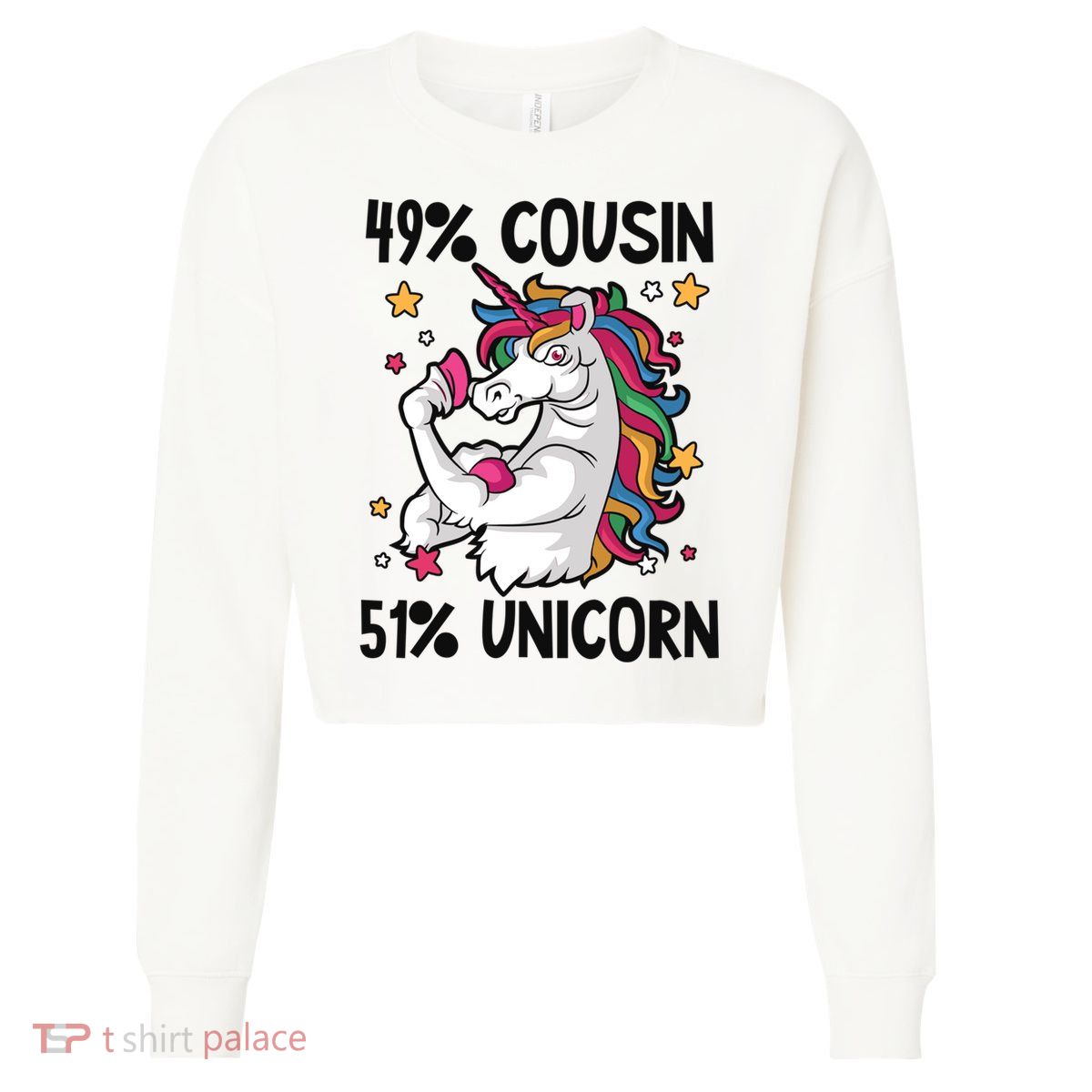 49% Cousin 51% Unicorn Design Cousin Crew Gift Cropped Pullover Crew