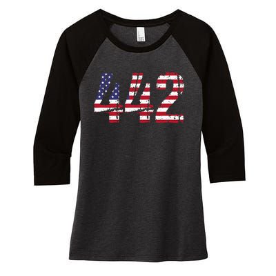 442 California Area Code Women's Tri-Blend 3/4-Sleeve Raglan Shirt