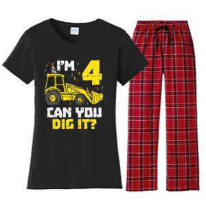 4 Can You Dig It Construction Truck 4th Birthday Boy Gift Women's Flannel Pajama Set