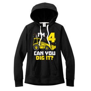 4 Can You Dig It Construction Truck 4th Birthday Boy Gift Women's Fleece Hoodie