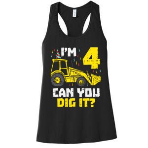 4 Can You Dig It Construction Truck 4th Birthday Boy Gift Women's Racerback Tank