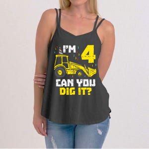 4 Can You Dig It Construction Truck 4th Birthday Boy Gift Women's Strappy Tank