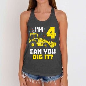 4 Can You Dig It Construction Truck 4th Birthday Boy Gift Women's Knotted Racerback Tank