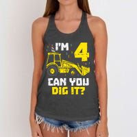 4 Can You Dig It Construction Truck 4th Birthday Boy Gift Women's Knotted Racerback Tank