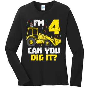 4 Can You Dig It Construction Truck 4th Birthday Boy Gift Ladies Long Sleeve Shirt