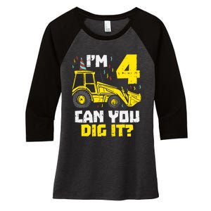 4 Can You Dig It Construction Truck 4th Birthday Boy Gift Women's Tri-Blend 3/4-Sleeve Raglan Shirt