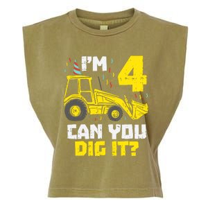 4 Can You Dig It Construction Truck 4th Birthday Boy Gift Garment-Dyed Women's Muscle Tee