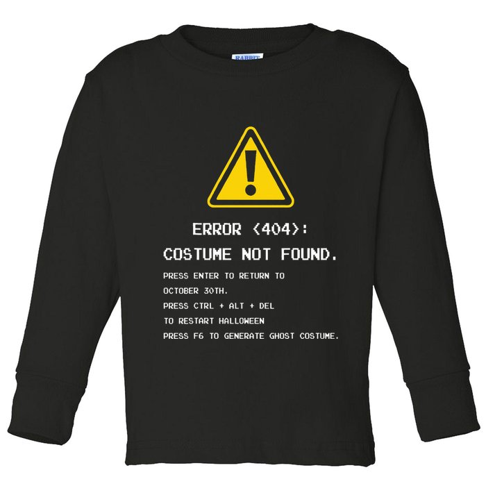 404 Error Costume Not Found Nerdy Geek Funny Computer Toddler Long Sleeve Shirt