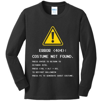 404 Error Costume Not Found Nerdy Geek Funny Computer Kids Long Sleeve Shirt
