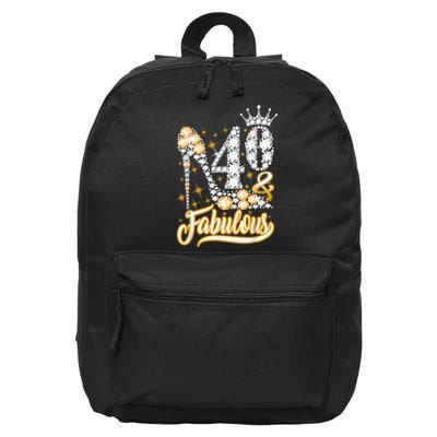 40 & Fabulous 40 Years Old 40th Birthday Diamond Crown Shoes 16 in Basic Backpack