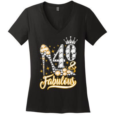 40 & Fabulous 40 Years Old 40th Birthday Diamond Crown Shoes Women's V-Neck T-Shirt