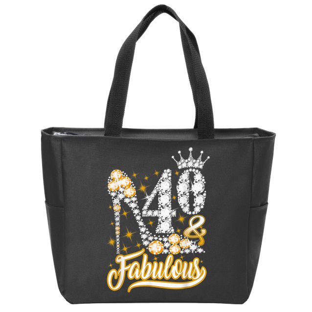 40 & Fabulous 40 Years Old 40th Birthday Diamond Crown Shoes Zip Tote Bag