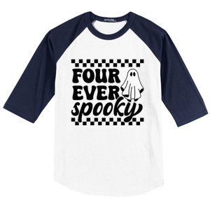 4th Fourth Birthday Four Year Old Halloween Four Ever Spooky Baseball Sleeve Shirt