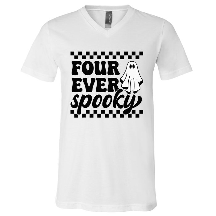 4th Fourth Birthday Four Year Old Halloween Four Ever Spooky V-Neck T-Shirt