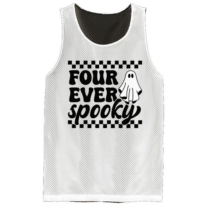 4th Fourth Birthday Four Year Old Halloween Four Ever Spooky Mesh Reversible Basketball Jersey Tank