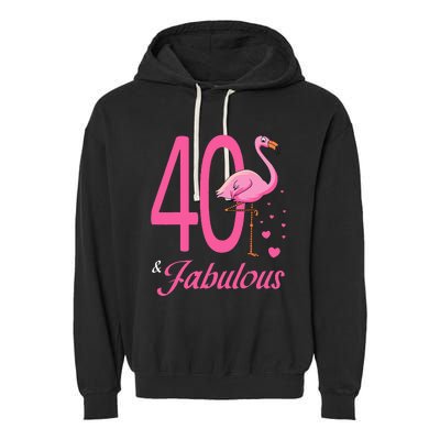 40 & Fabulous Flamingo Birthday 40th Party Celebration Garment-Dyed Fleece Hoodie