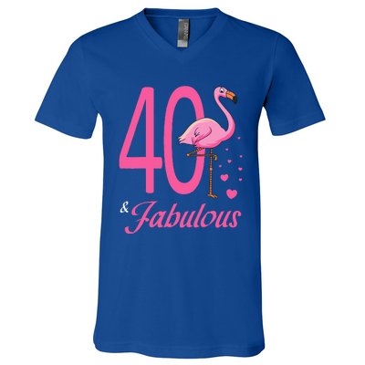 40 & Fabulous Flamingo Birthday 40th Party Celebration V-Neck T-Shirt