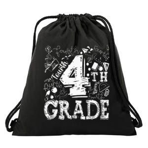 4th Fourth Grade Typography Team Kids Teacher Back To School Drawstring Bag