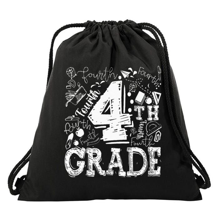 4th Fourth Grade Typography Team Kids Teacher Back To School Drawstring Bag