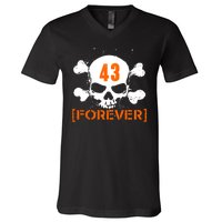 43 Forever Skull Crossbones Racing Legend Tribute V-Neck T-Shirt