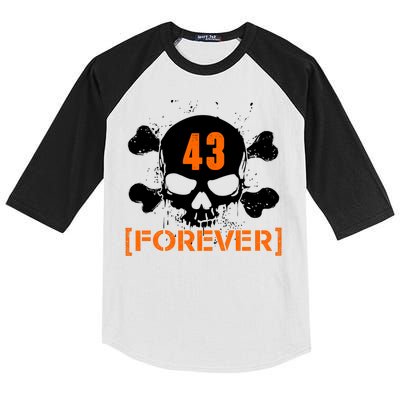 43 Forever Skull Crossbones Racing Legend Tribute Kids Colorblock Raglan Jersey