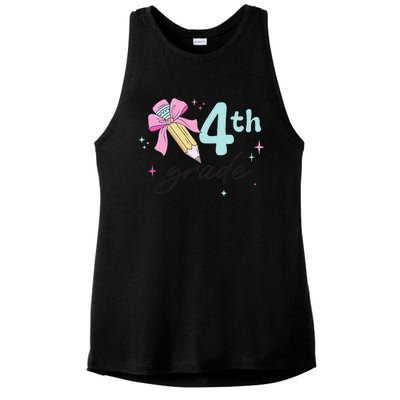 4th Grade Bow Pencil Cute Back To School First Day Of School Ladies PosiCharge Tri-Blend Wicking Tank