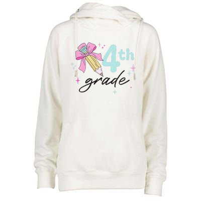 4th Grade Bow Pencil Cute Back To School First Day Of School Womens Funnel Neck Pullover Hood