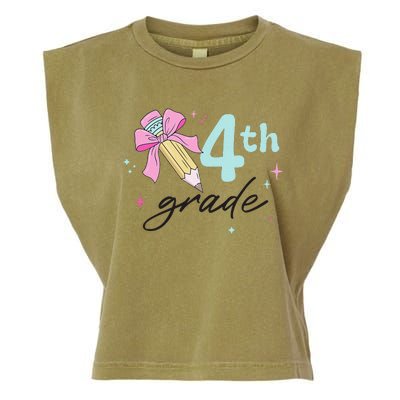 4th Grade Bow Pencil Cute Back To School First Day Of School Garment-Dyed Women's Muscle Tee