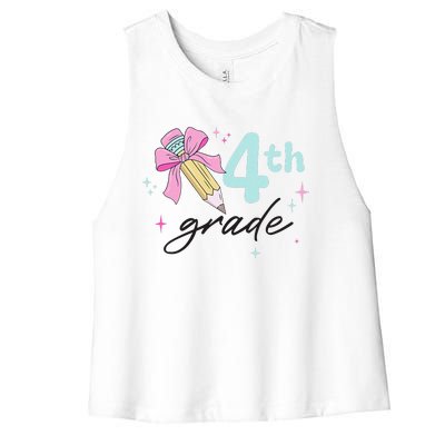 4th Grade Bow Pencil Cute Back To School First Day Of School Women's Racerback Cropped Tank