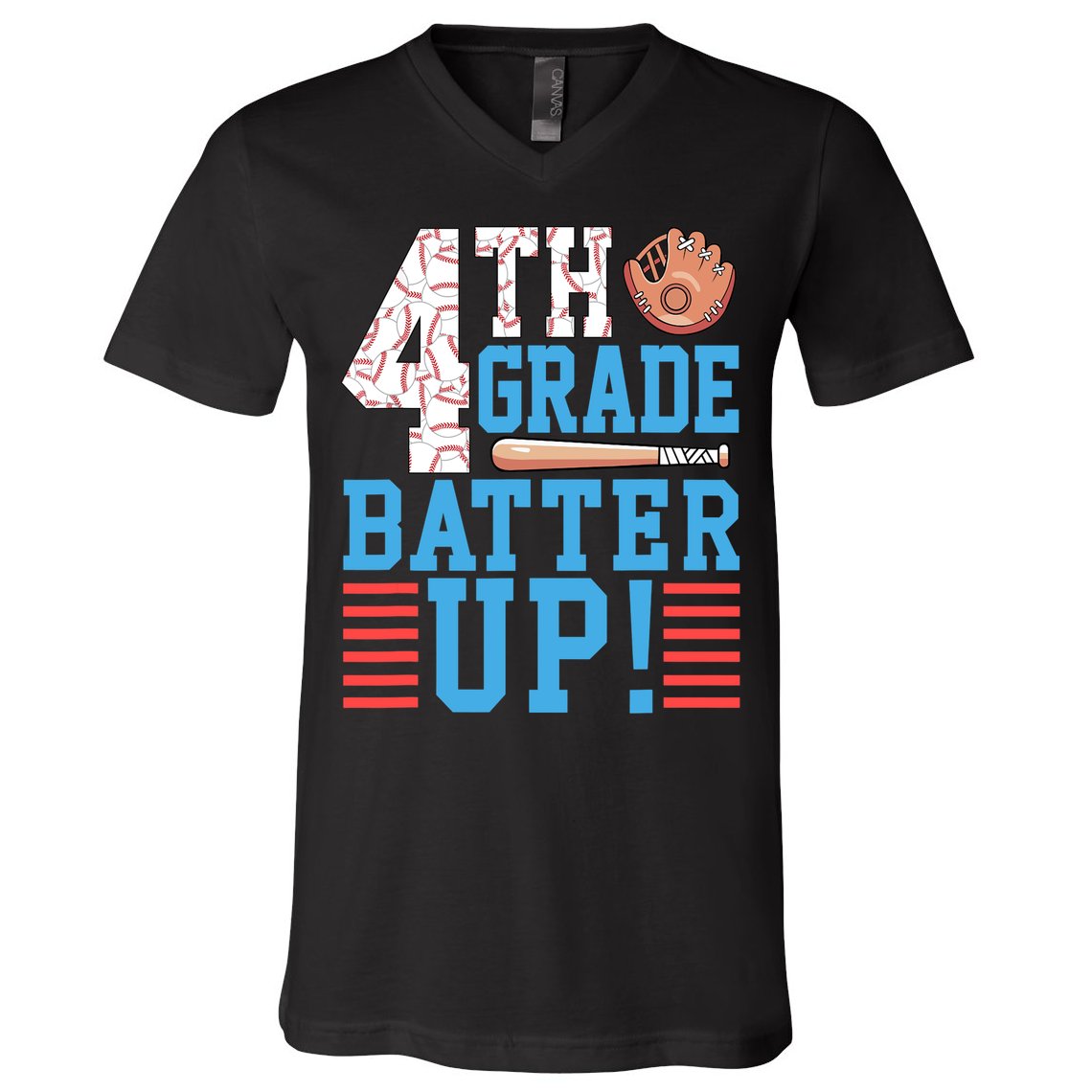 4th Grade Back To School 4th Grade Batter Up Baseball V-Neck T-Shirt