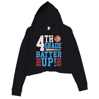 4th Grade Back To School 4th Grade Batter Up Baseball Crop Fleece Hoodie