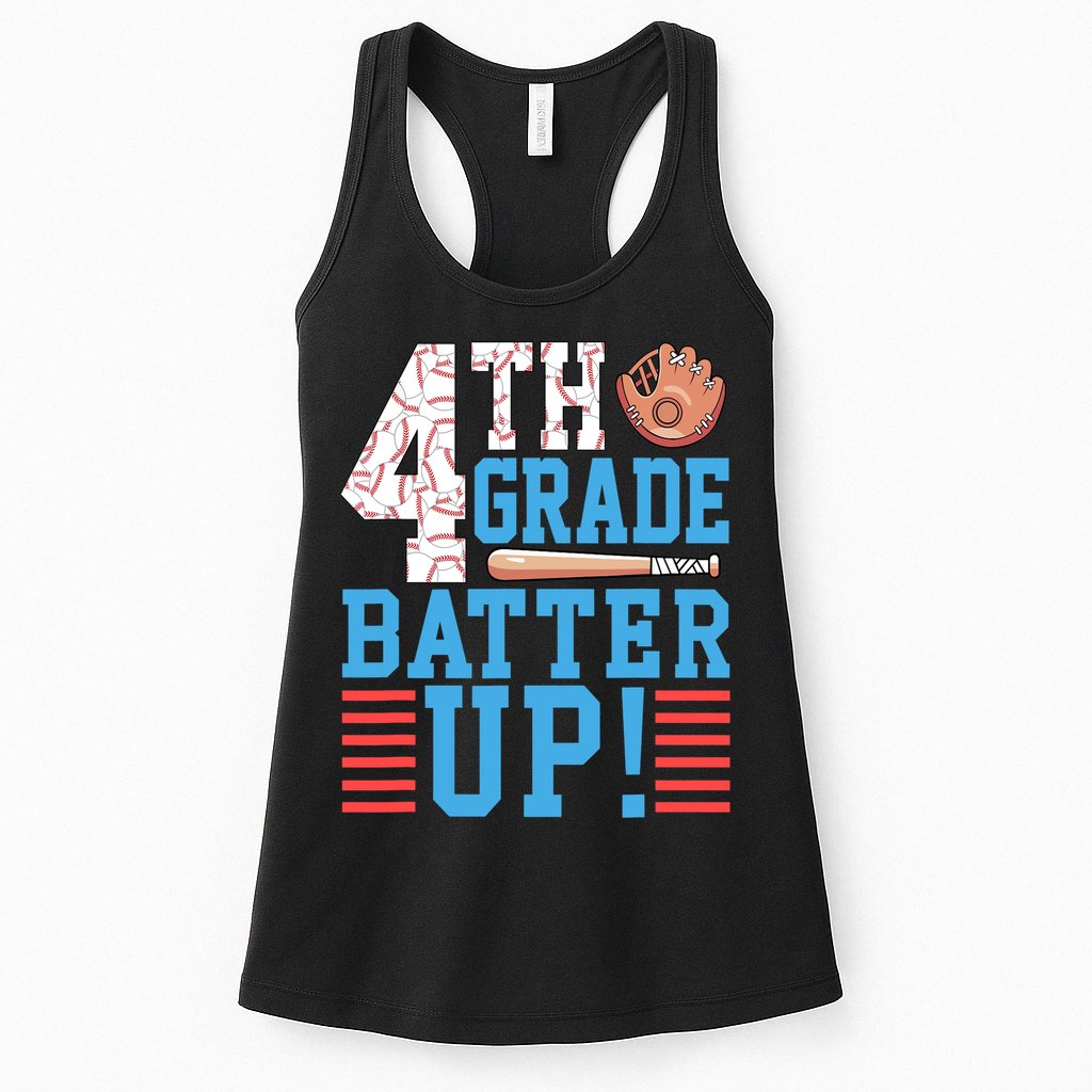 4th Grade Back To School 4th Grade Batter Up Baseball Womens Tank Top