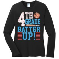 4th Grade Back To School 4th Grade Batter Up Baseball Ladies Long Sleeve Shirt