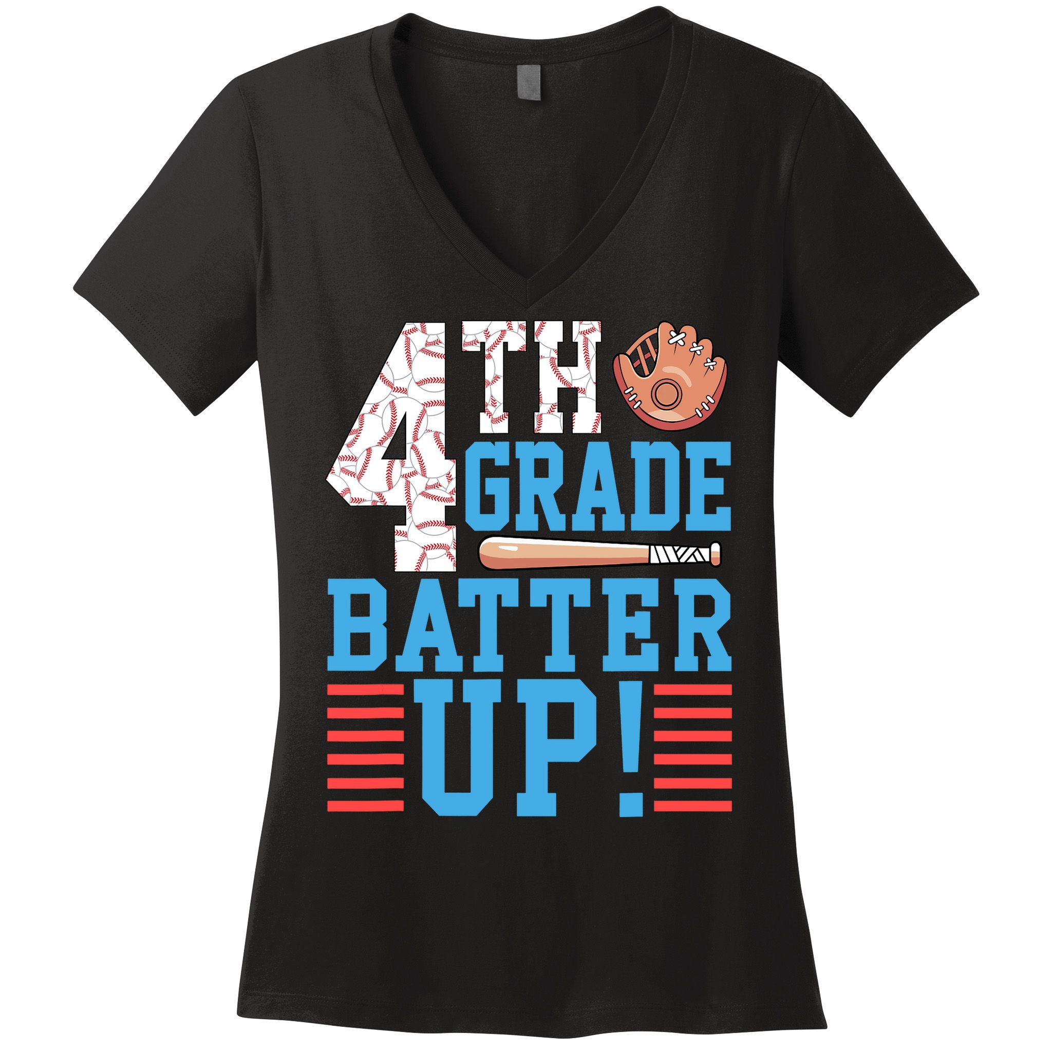 4th Grade Back To School 4th Grade Batter Up Baseball Women's V-Neck T-Shirt