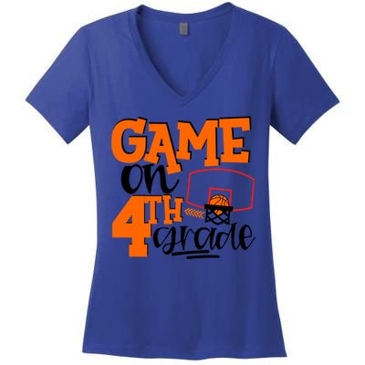 4Th Grade Basketball Game On 4Th Grade Hello Summer Gift Women's V-Neck T-Shirt