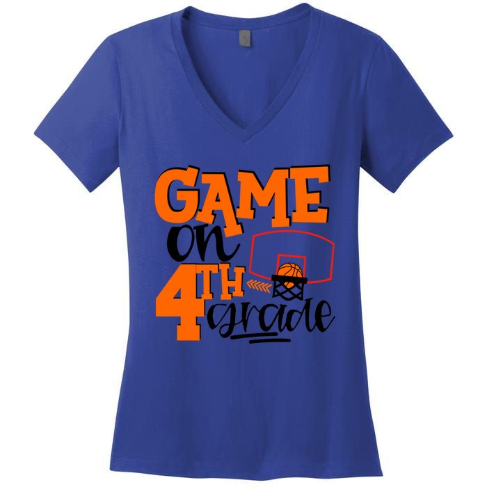 4Th Grade Basketball Game On 4Th Grade Hello Summer Gift Women's V-Neck T-Shirt