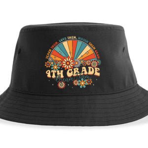 4th Grade Dream Team Groovy Rainbow Back To School Teacher Sustainable Bucket Hat